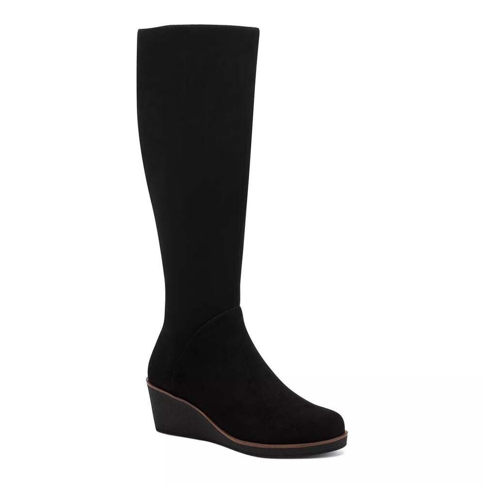 Aerosoles Binocular Black Suede Wedge Boots Size 7.5 Wide